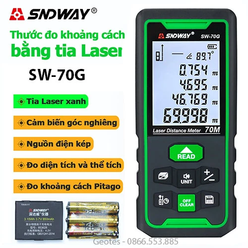 MÁY ĐO KHOẢNG CÁCH SNDWAY SW-70G LASER TIA XANH Đo 70m CHÍNH HÃNG